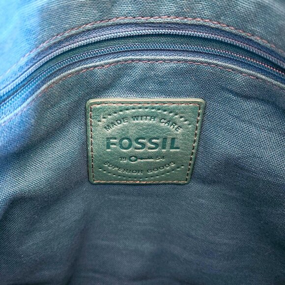 Vintage FOSSIL Morgan Traveler’s Bag Tidal Blue LARGE Crossbody Purse Handbag - Picture 5 of 9